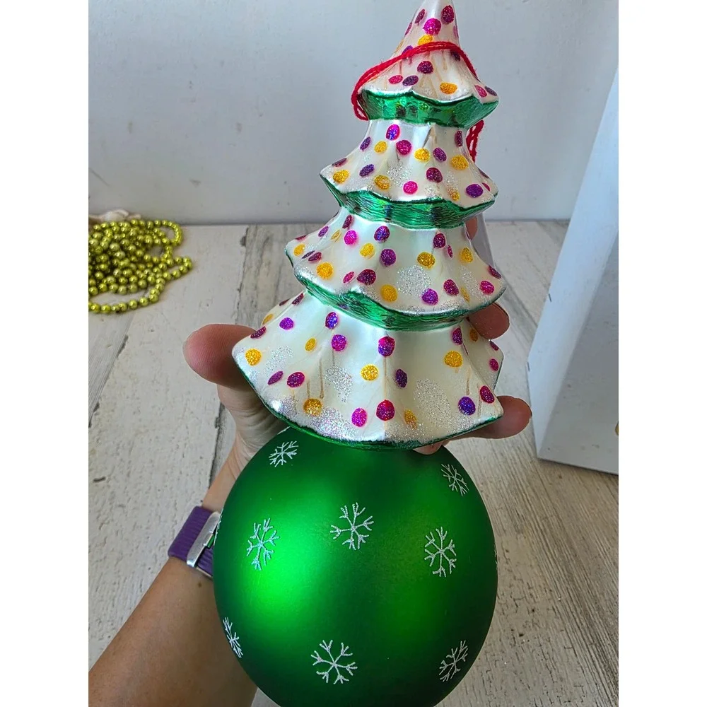 Vintage radko winter tree finial tree topper green and dent 2003 103720 rare
